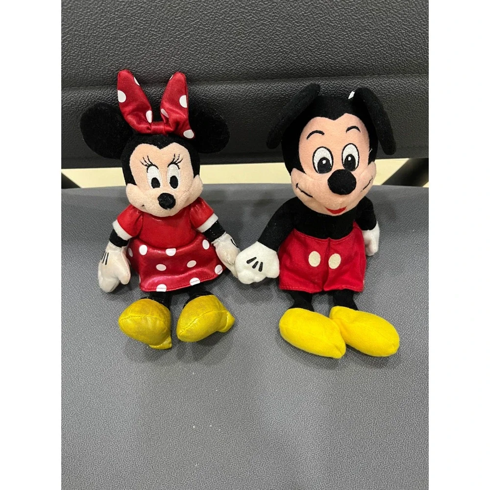 Disney Mickey Minnie Mouse Plush Set Unisex 9in Red Good‎ Classic Polka Dot Bow